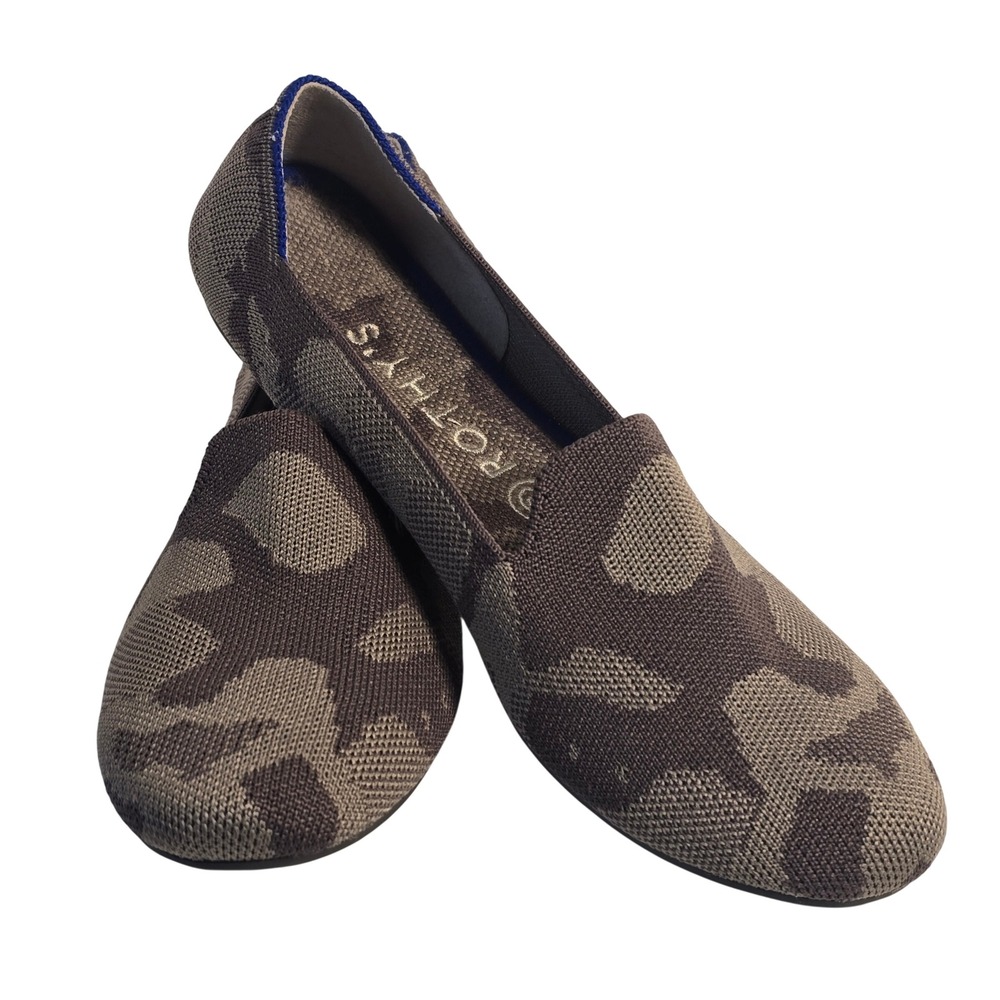 NEW‎ Rothys The Loafer MINK Grey Camo Knit Flat Shoes Womens 9 Soft Slip On